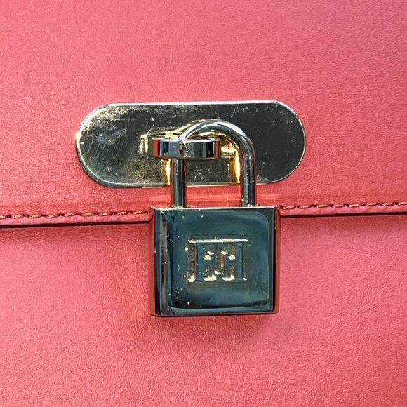 Escada Tropical Orange Leather Suede Adjustable Strap W Padlock Women Tote Sz M - Picture 8 of 16